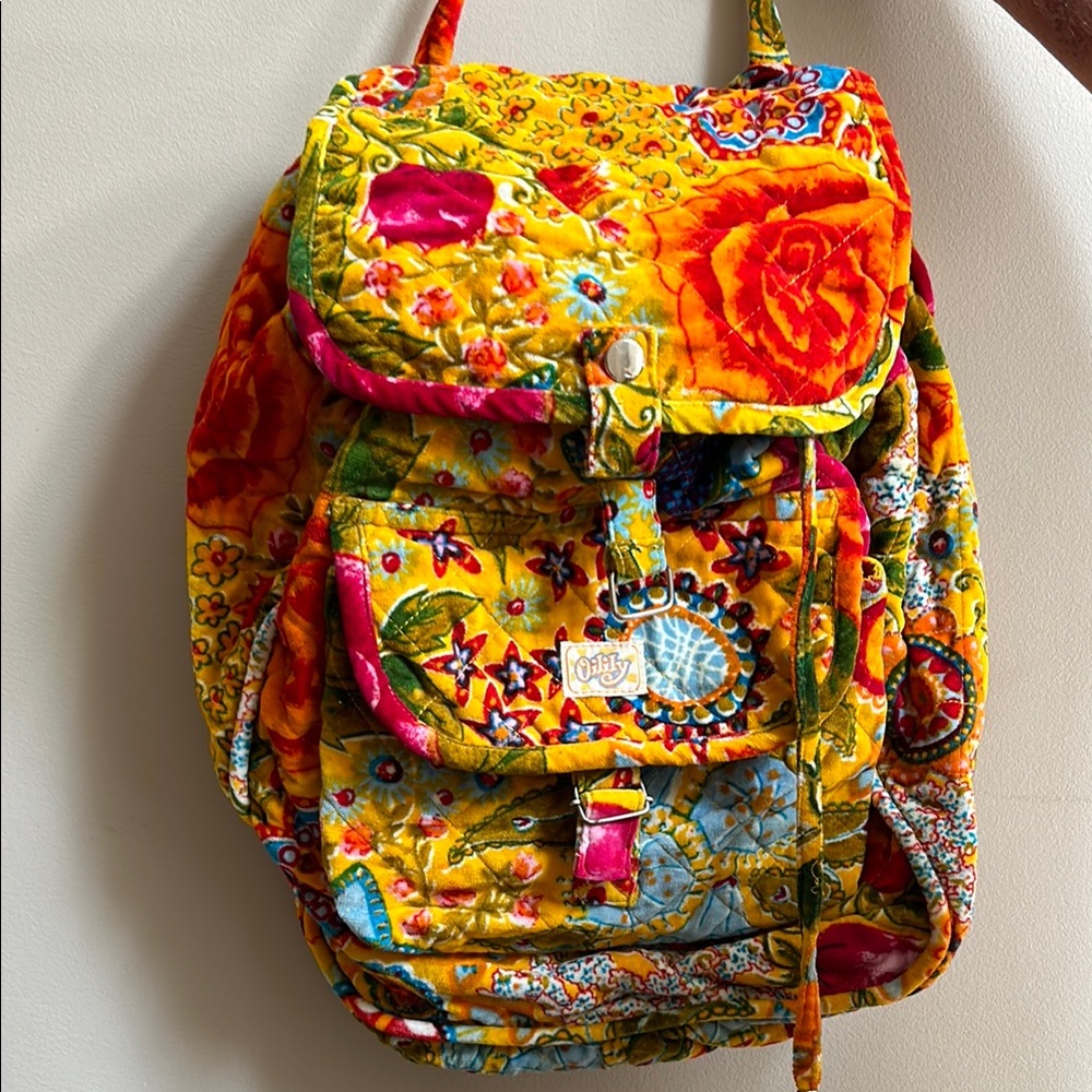 Oilily Floral Quilted Backpack in Yellow and Red